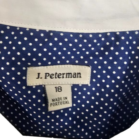 J Peterman Top Polka Dot Blouse Button Up Blouse Long Sleeve Blouse Blue 18 - Picture 6 of 8
